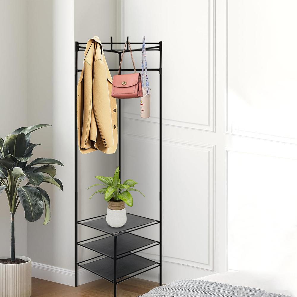 Appendiabiti angolare  Black Metal Corner Clothes Rack with 3 Shelves 