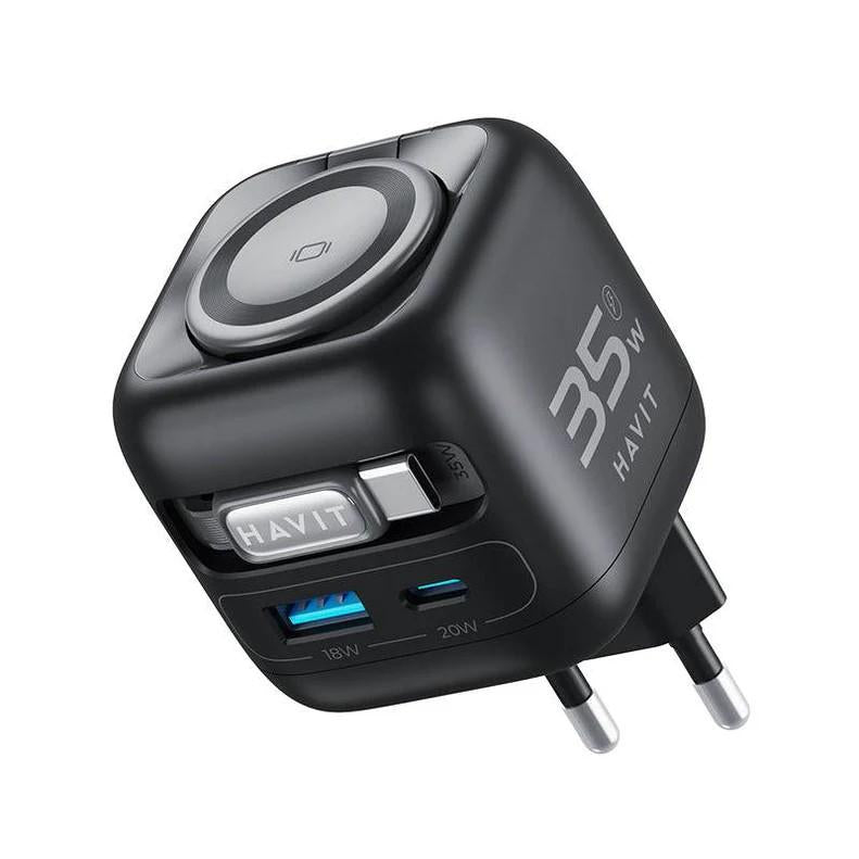 HAVIT Travel Charger UC250 GaN 35W USB-A+USB-C con Cavo USB-C e Caricatore per Orologio Modello UC250 GaN Potenza 35W Porte USB-A e USB-C
