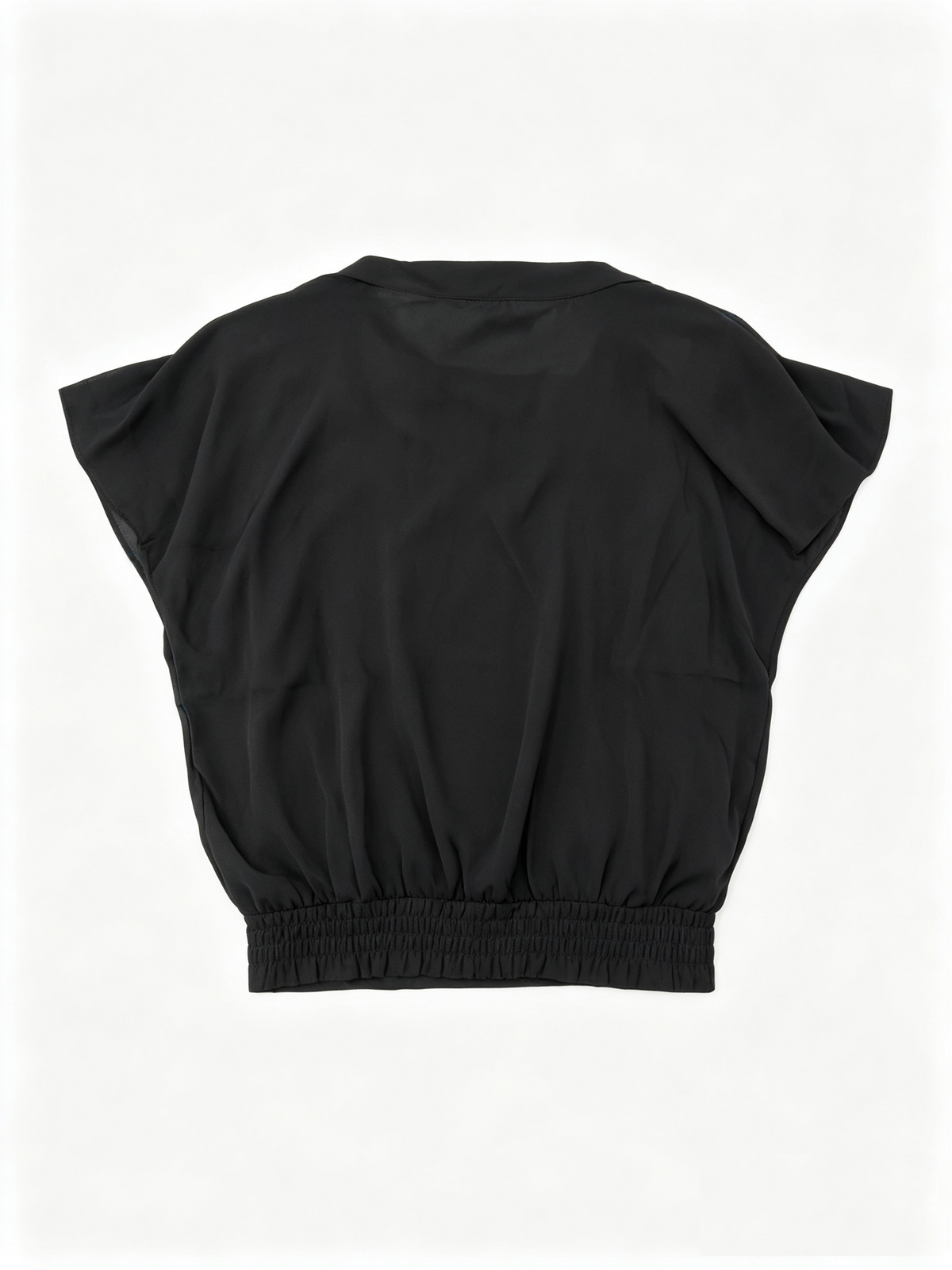 Camicia di chiffon nera da donna, tunica elegante a due strati, maniche a pipistrello corte, fodera elastica, top trasparente scollo rotondo, taglia K-L