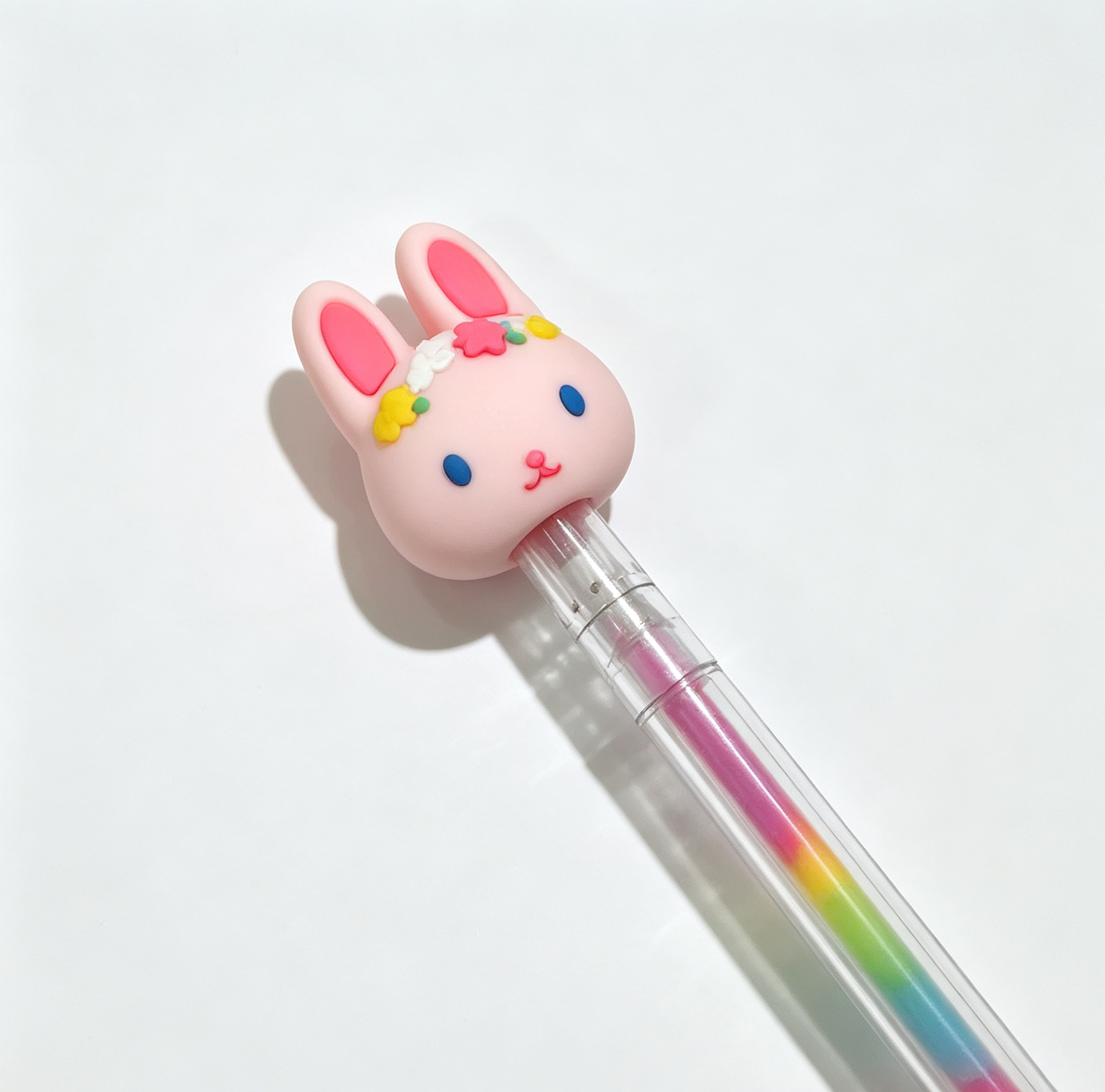 Penna Gel Decorativa con Testa di Coniglio Silicone – Colori Arcobaleno per Bambini