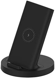 Xiaomi Caricatore Wireless 20W Stand Ricarica Rapida Qi Base Verticale in colore nero, design ergonomico inclinato.