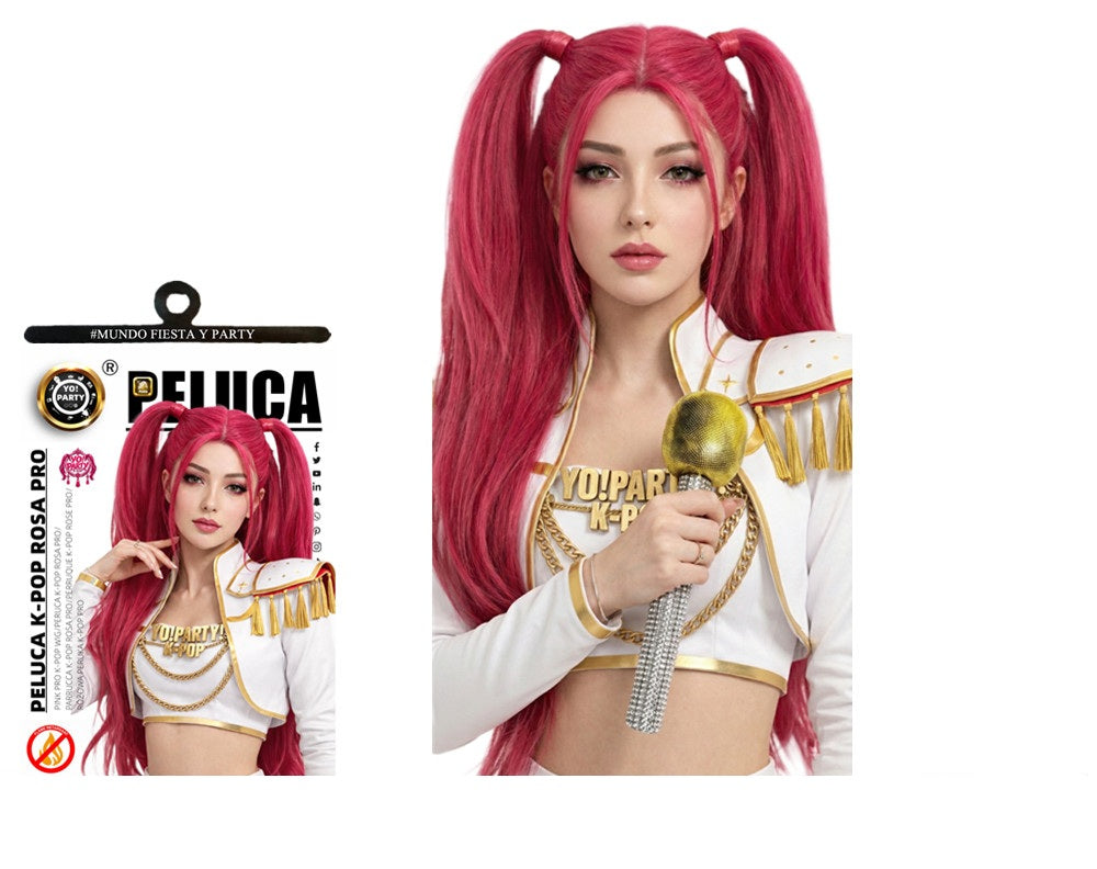 Parrucca K-Pop Pro Rosa con Due Coda di Cavallo | Peluca Cosplay Donna