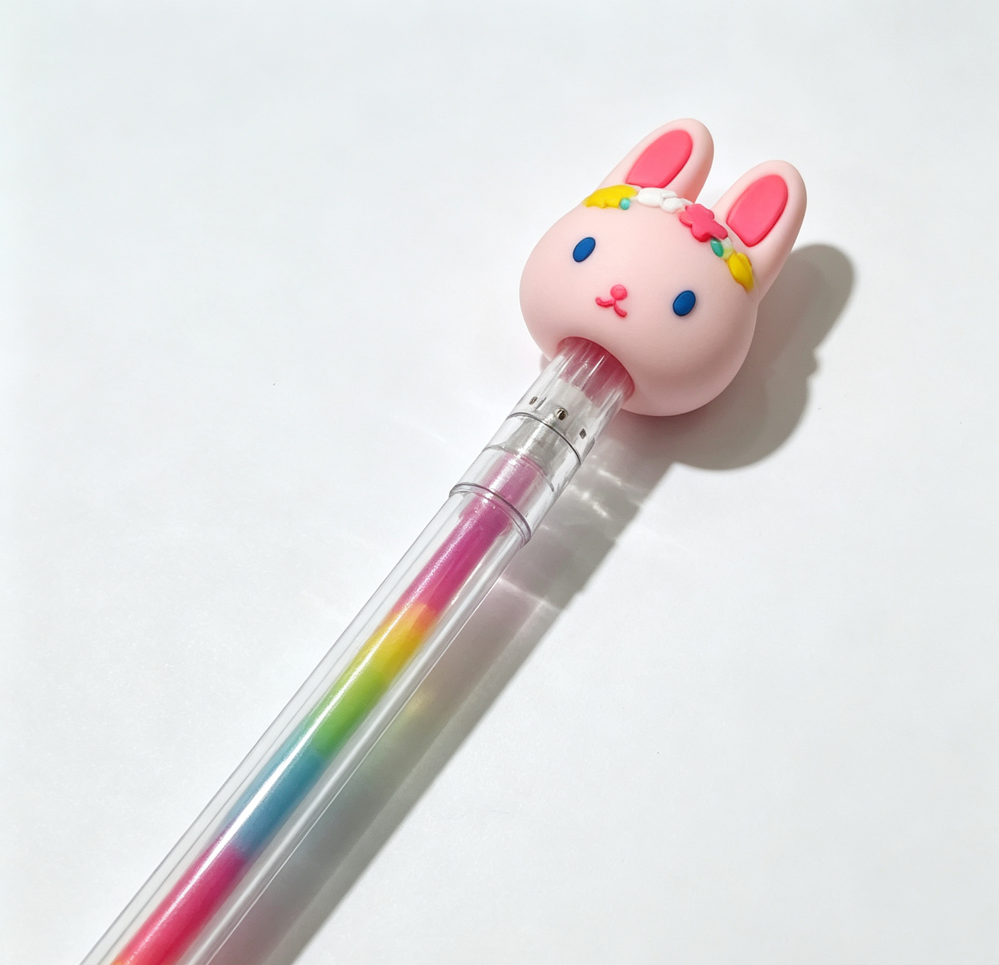 Penna Gel Decorativa con Testa di Coniglio Silicone – Colori Arcobaleno per Bambini