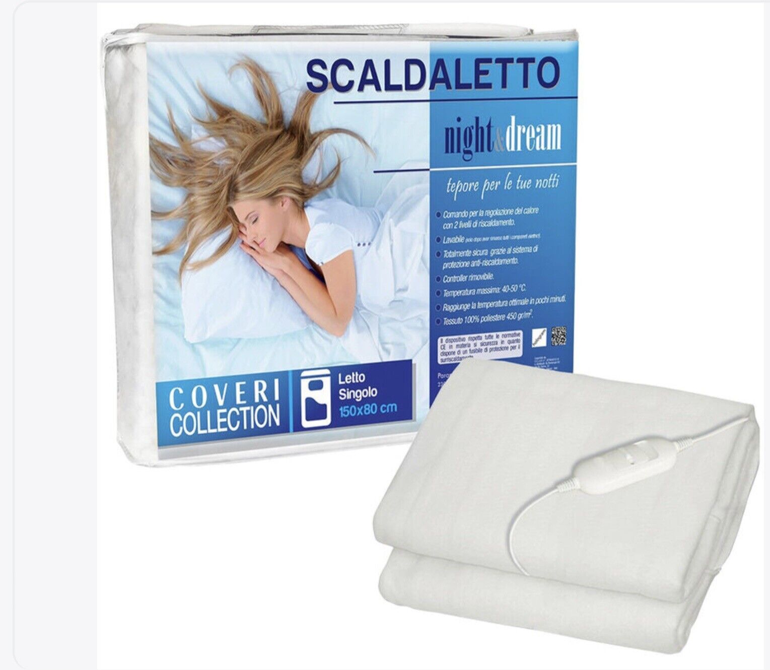 Scaldaletto elettrico coveri per letto ad 1 piazza misura 150x80cm con 3 temperature