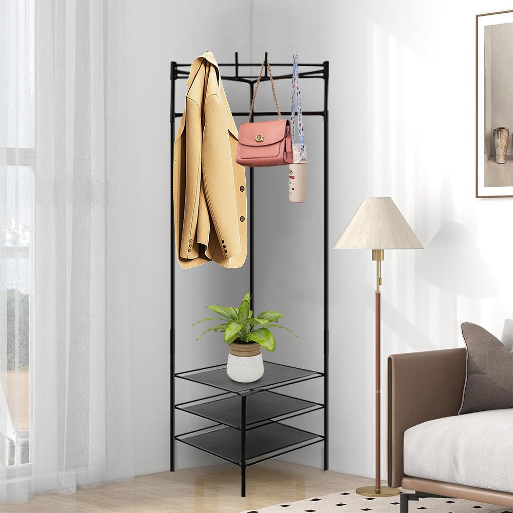 Appendiabiti angolare  Black Metal Corner Clothes Rack with 3 Shelves 
