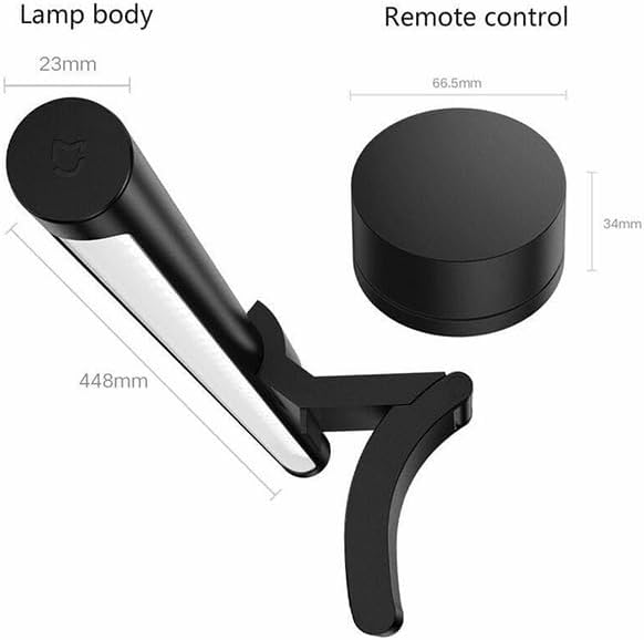 Xiaomi Mi Computer Monitor Light Bar MJGJD01YLR with lamp body and remote control dimensions for optimal setup.