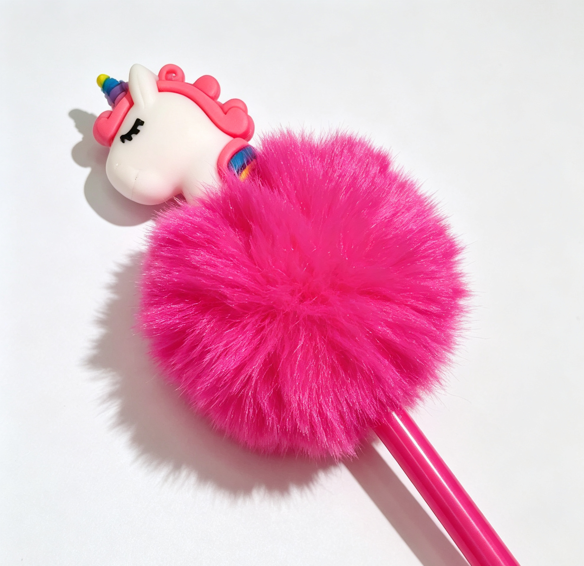 Penna Gel Decorativa Unicorno con Pompom Peloso Rosa, Cancelleria Carina per Bambine, Idea Regalo Originale