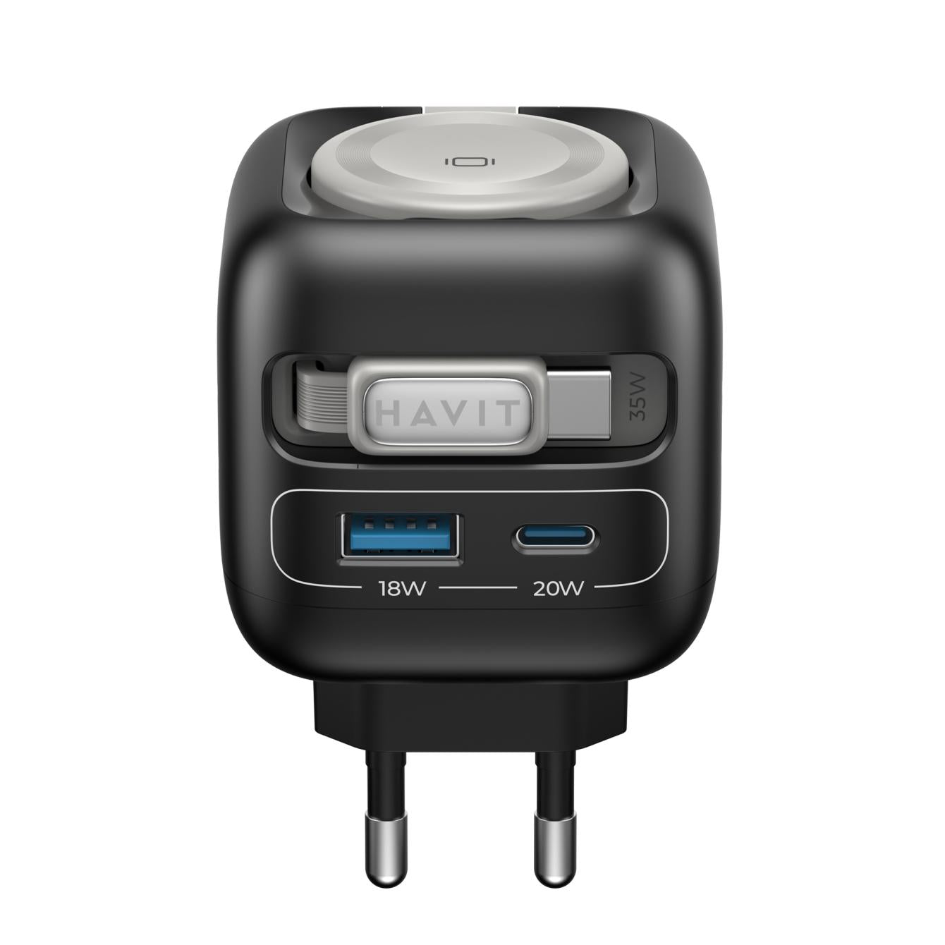 HAVIT Travel Charger UC250 GaN 35W USB-A+USB-C con Cavo USB-C e Caricatore per Orologio Modello UC250 GaN Potenza 35W Porte USB-A e USB-C