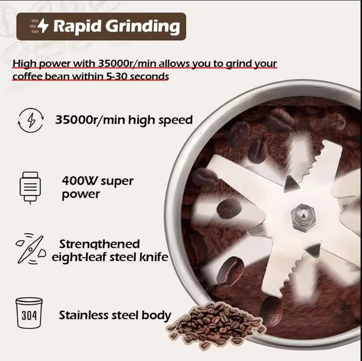 Macinacaffè elettrico, macina cereali, macina spezie elettrico