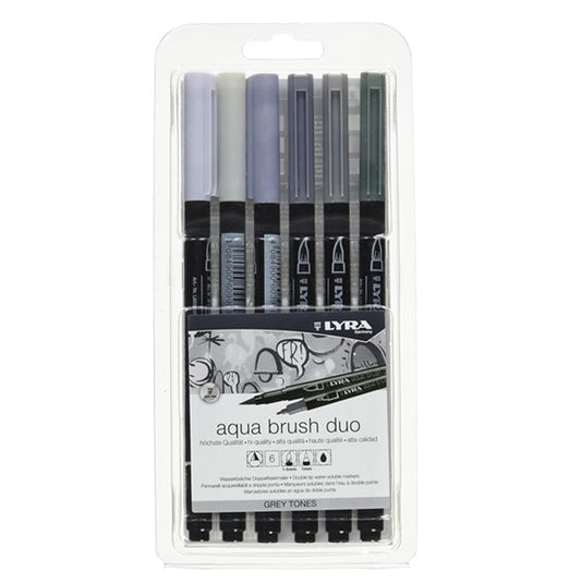 Lyra aqua brush duo set grey tones 6 pennarelli