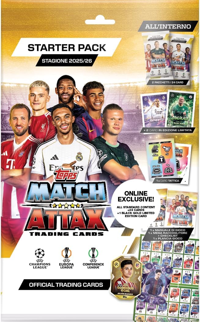 Topps UCC Match Attax 2025/26- Starter Pack - Esclusiva online! Contiene 48 carte più 4 carte esclusive e molto altro!
