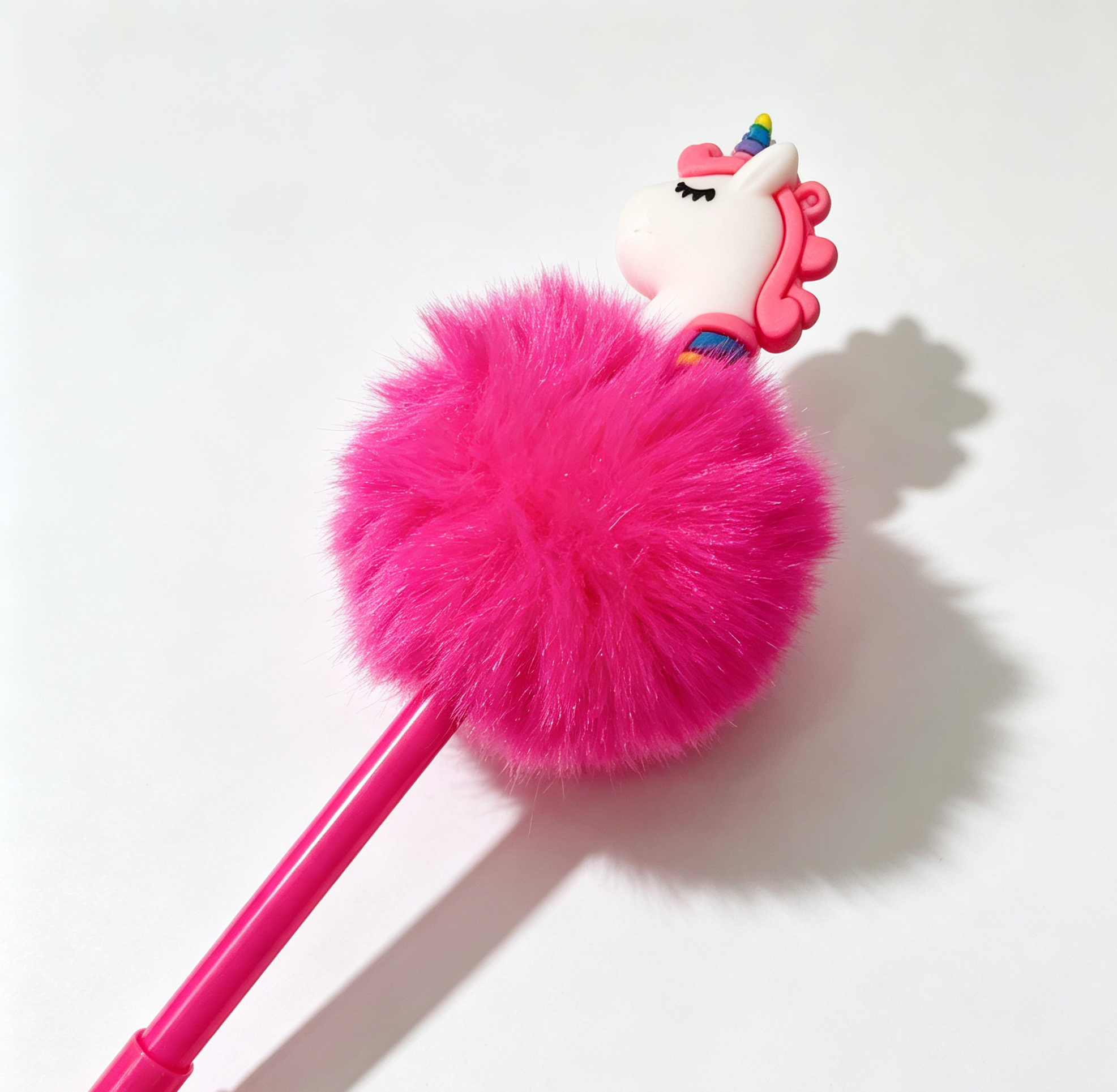 Penna Gel Decorativa Unicorno con Pompom Peloso Rosa, Cancelleria Carina per Bambine, Idea Regalo Originale