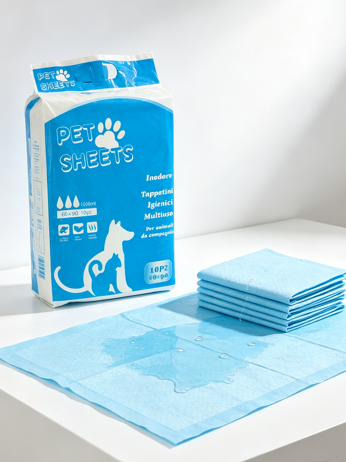 Tappetini Igienici per Animali 60x90cm 100 Pezzi, Super Assorbente 1000ml, Inodore Anti Odore Cartone da 12 confezioni