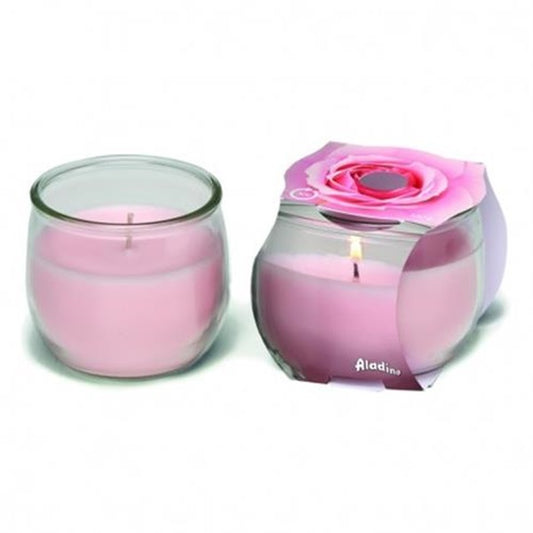 Candela profuma ambiente 30h 120gr. vasetto in vetro fragranza - rosa