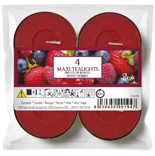 Maxi tealights 4 pz. profumazione d. 6 durata 10 ore - frutti di bosco