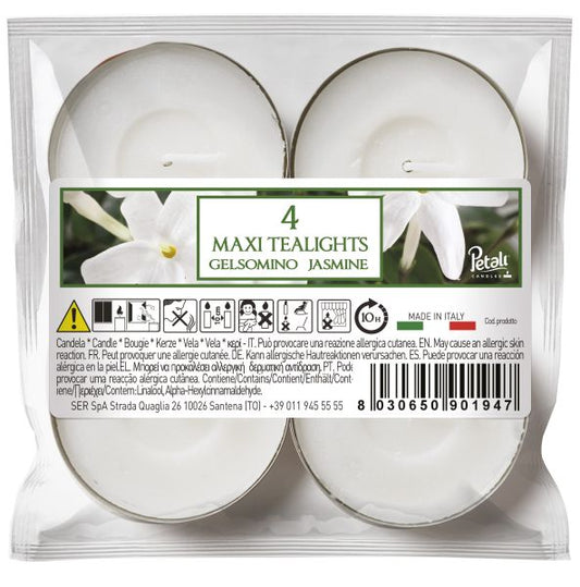Maxi tealights 4 pz. profumazione d. 6 durata 10 ore - gelsomino