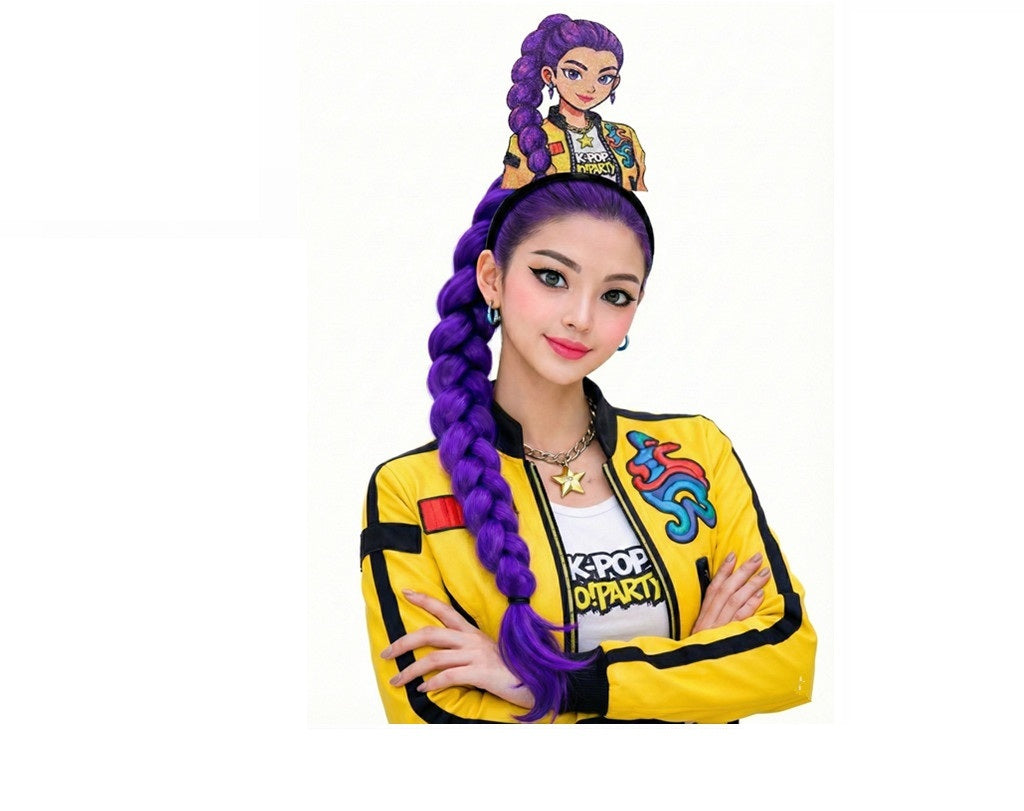 Diadema K‑Pop Rumi Viola Treccia | Fascia per Capelli Accessorio Cosplay Carnevale