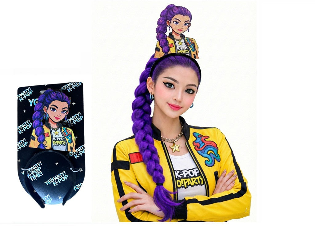 Diadema K‑Pop Rumi Viola Treccia | Fascia per Capelli Accessorio Cosplay Carnevale