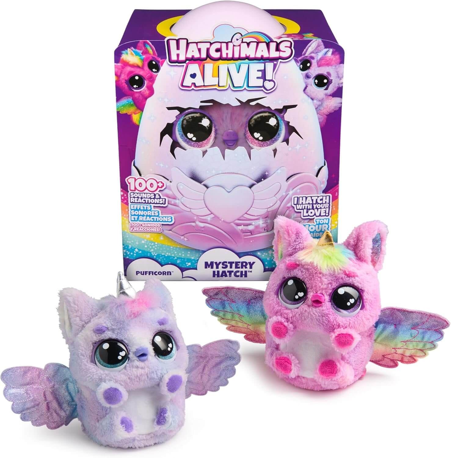 HATCHIMALS Alive, Uovo Mystery Hatch Pufficorn, Peluche Interattivo a Sorpresa con Effetti Speciali, Nebbia, Luci, 100 Reazioni e Suoni, Giocattoli per Bambini e Bambine, 5+ Anni - Modelli Variabili