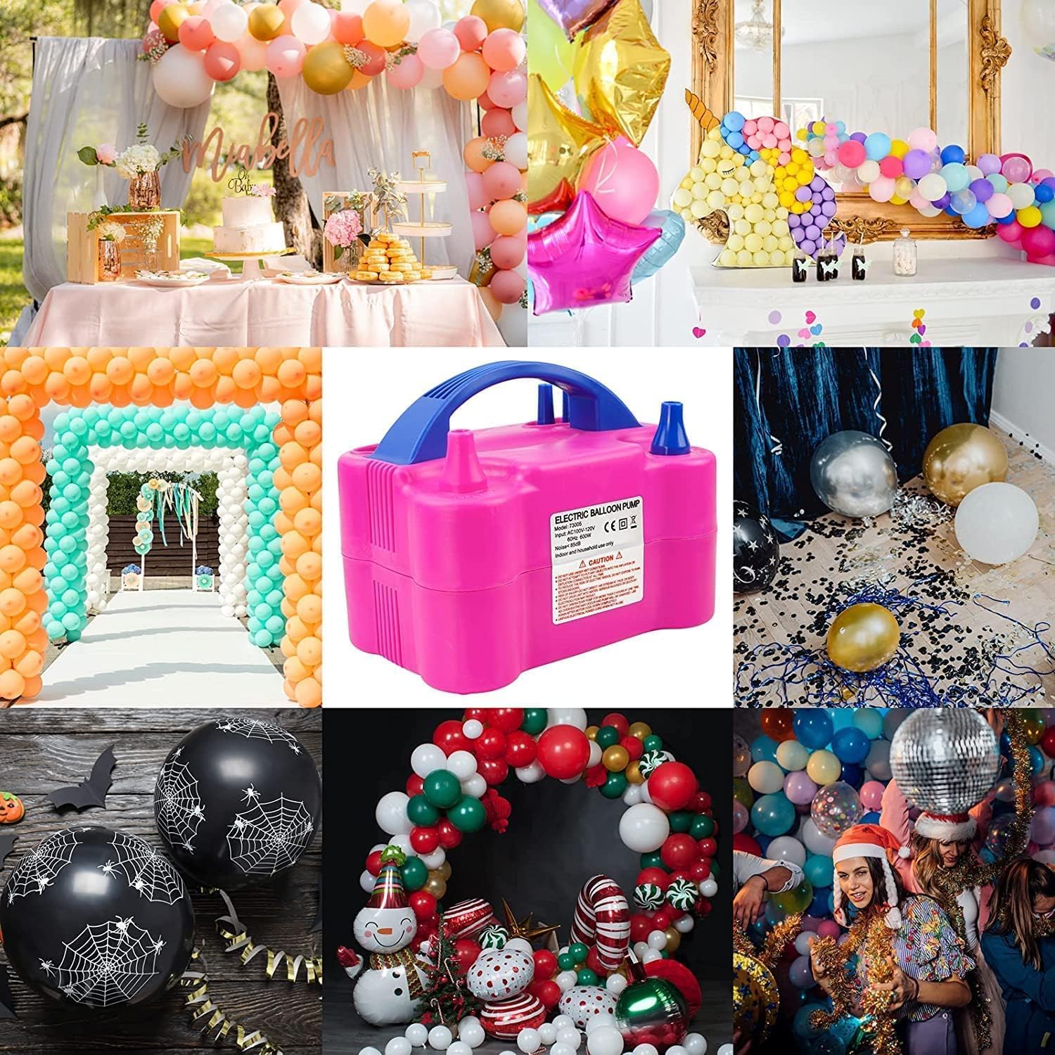 Pompa elettrica per palloncini con 2+2 ugelli, 2 modalità di funzionamento Gonfiaggio intelligente, 220 Volt 600 Watt, adatto per feste, matrimoni, decorazioni di compleanno