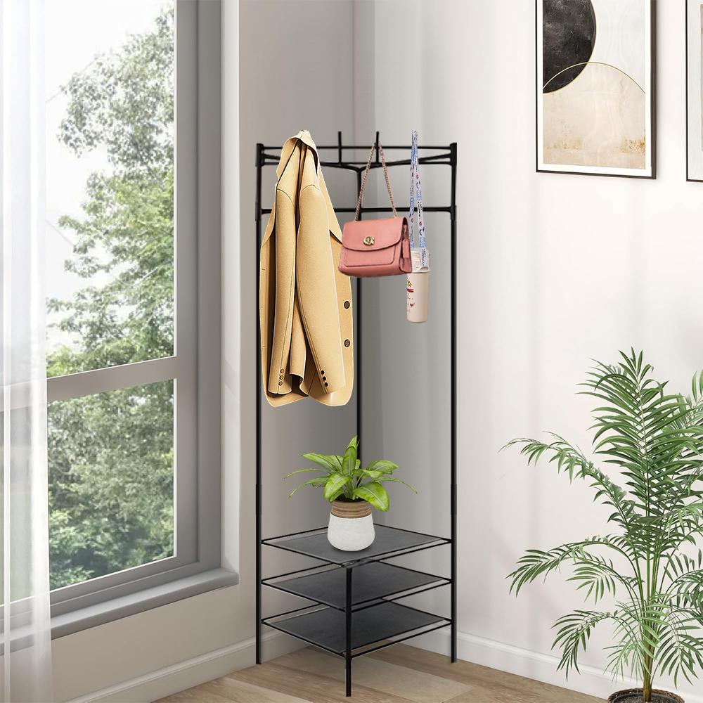 Appendiabiti angolare  Black Metal Corner Clothes Rack with 3 Shelves 