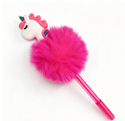 Penna Gel Decorativa Unicorno con Pompom Peloso Rosa, Cancelleria Carina per Bambine, Idea Regalo Originale