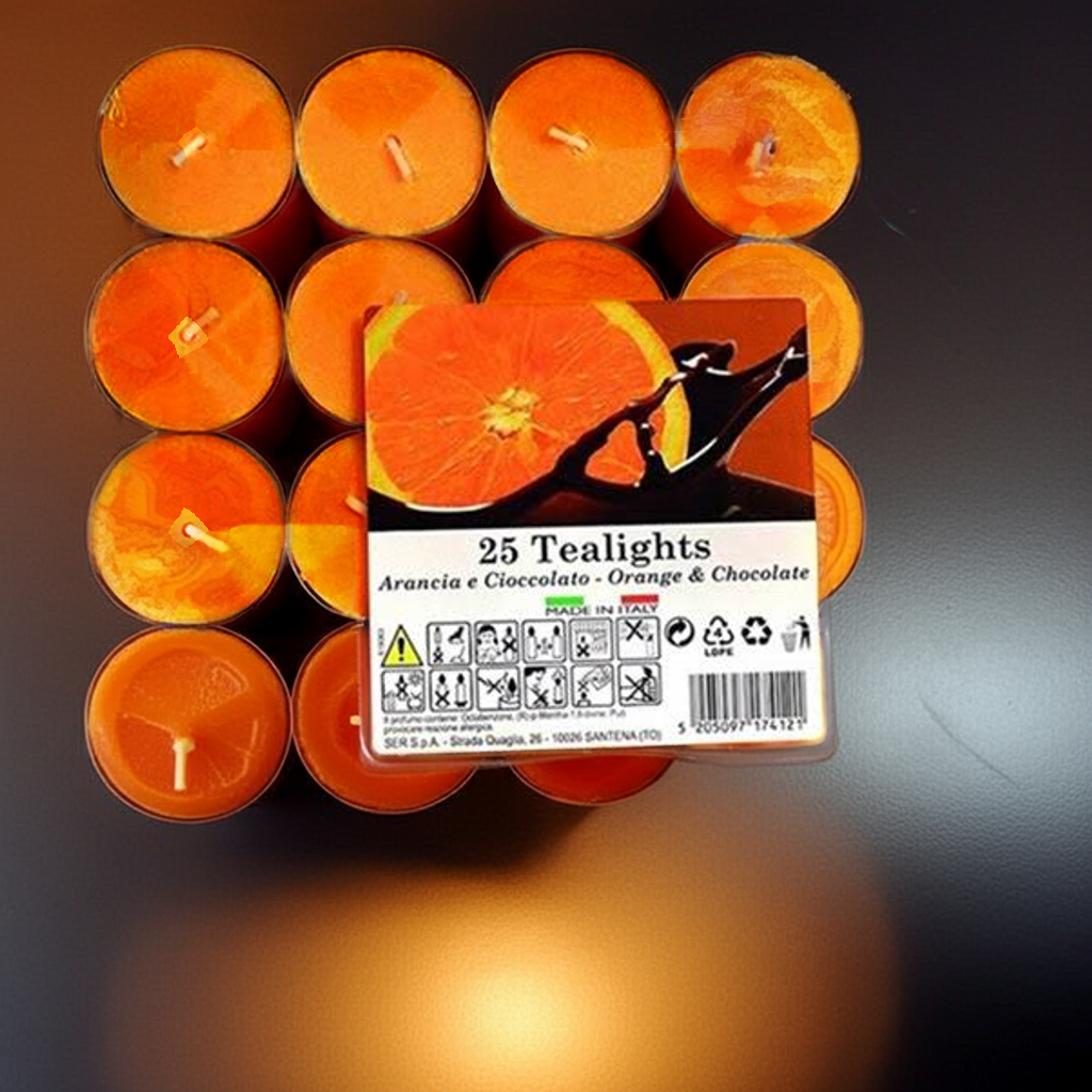 Candele profumate tealights 25 pezzi - arancia e cioccolato