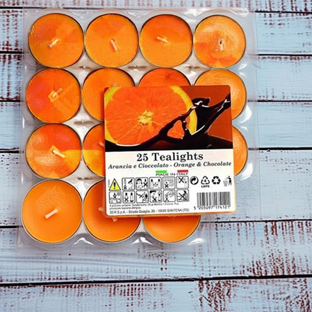 Candele profumate tealights 25 pezzi - arancia e cioccolato