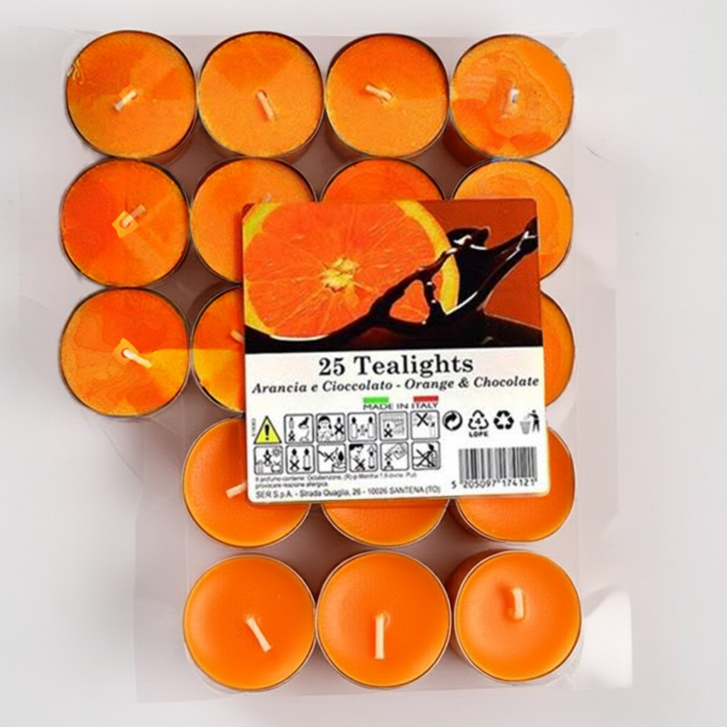 Candele profumate tealights 25 pezzi - arancia e cioccolato