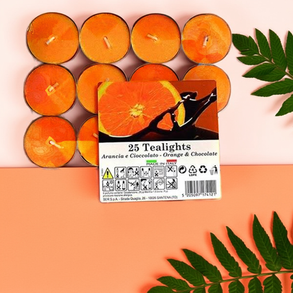 Candele profumate tealights 25 pezzi - arancia e cioccolato