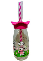 Bottiglia vetro con cannuccia - fucsia