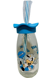 Bottiglia vetro con cannuccia - azzurro