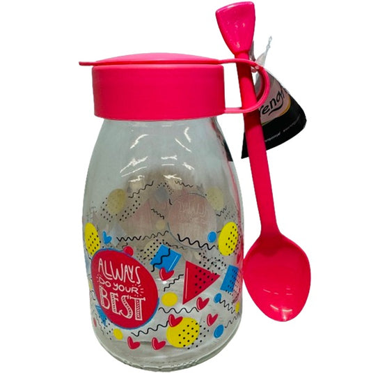 Bottiglia decorata vetro con cucchiaio - fucsia