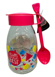 Bottiglia decorata vetro con cucchiaio - fucsia