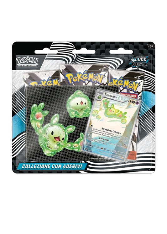 POKEMON SV10.5 COLLEZIONE CON ADESIVI BLISTER 3 BUSTE LUCE NERA