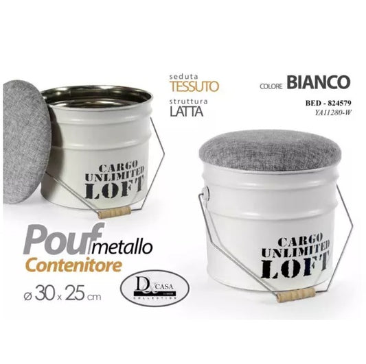 Pouf Poggiapiedi tondo Pouff contenitore seduta tessuto bianco