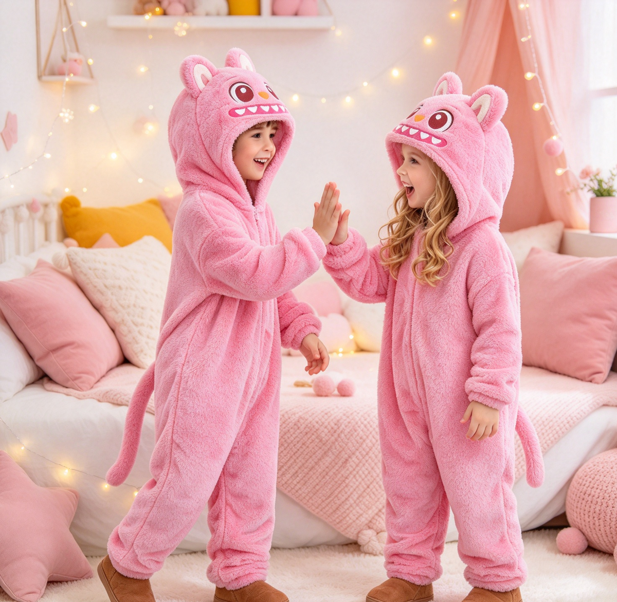 Pigiama tuta Scimmia Rosa Molulu per Bambini 7-9 anni | Costume peluche