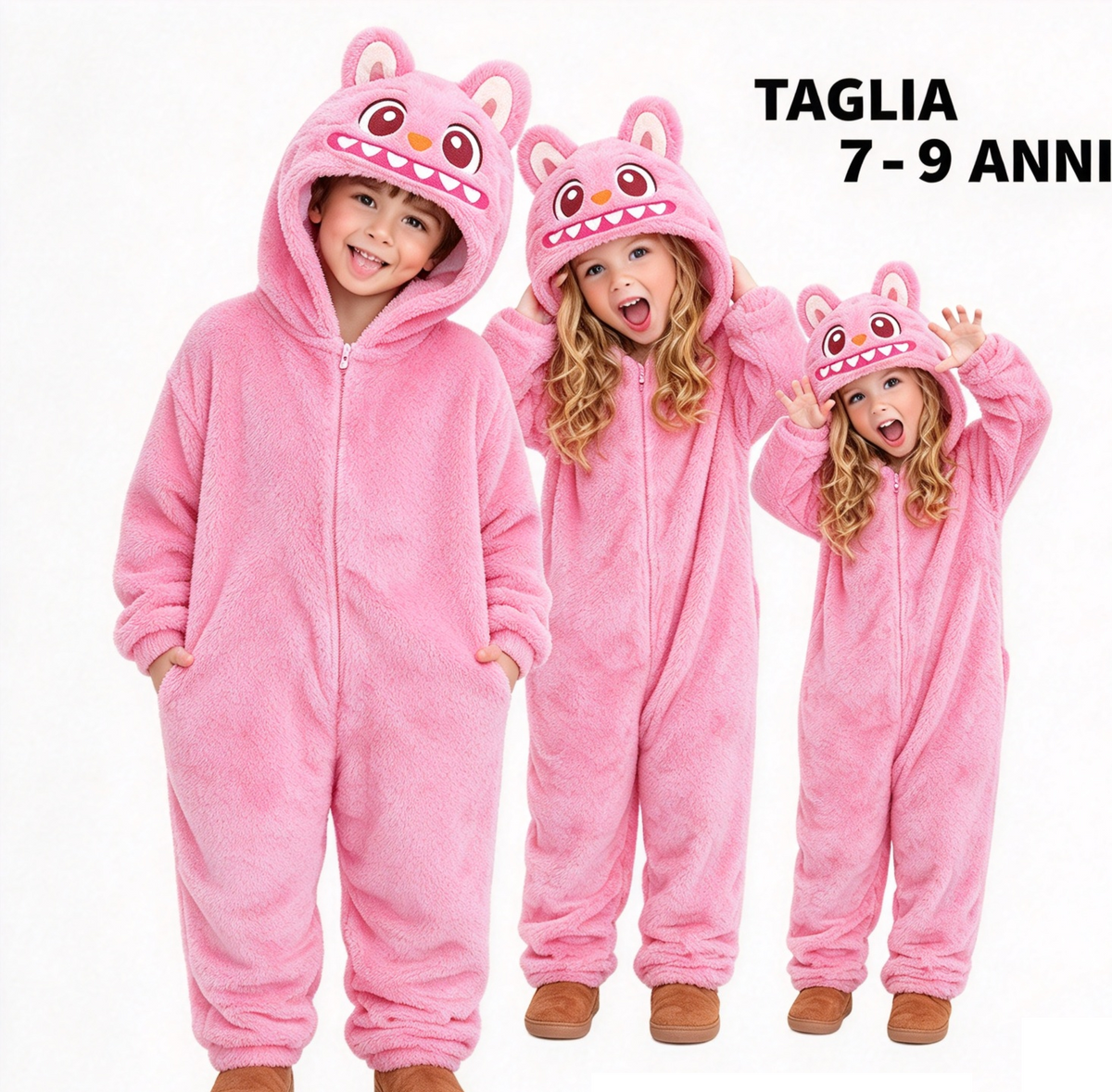 Pigiama tuta Scimmia Rosa Molulu per Bambini 7-9 anni | Costume peluche