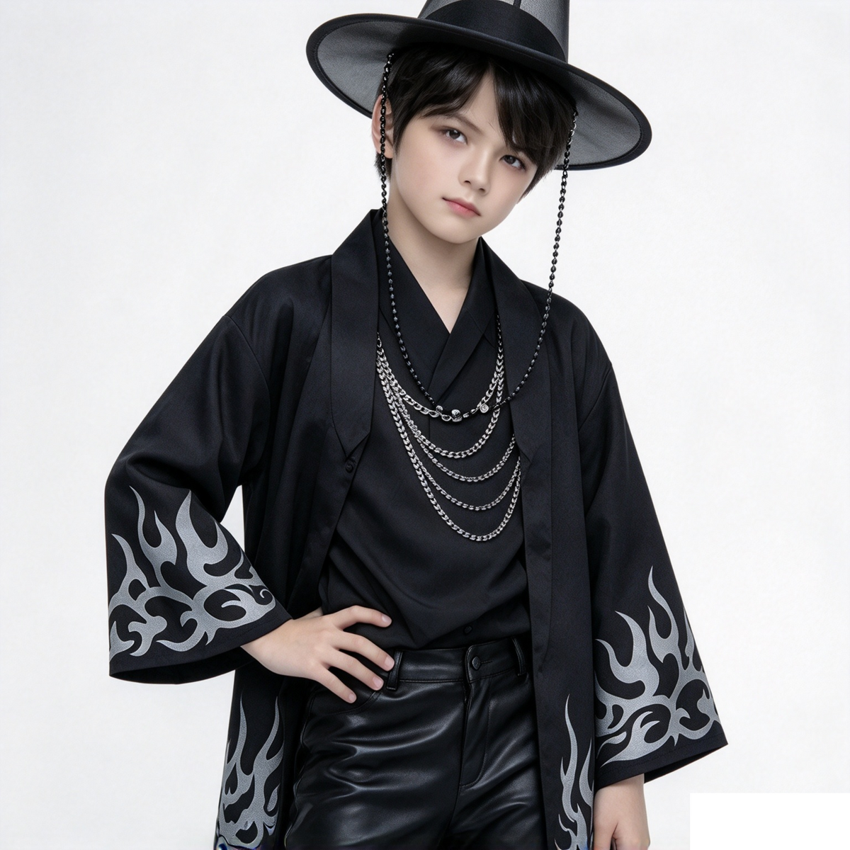 Costume K-Pop Omen5 Bambino 7-9 anni | Giacca + Camicia Stile Idol Nero