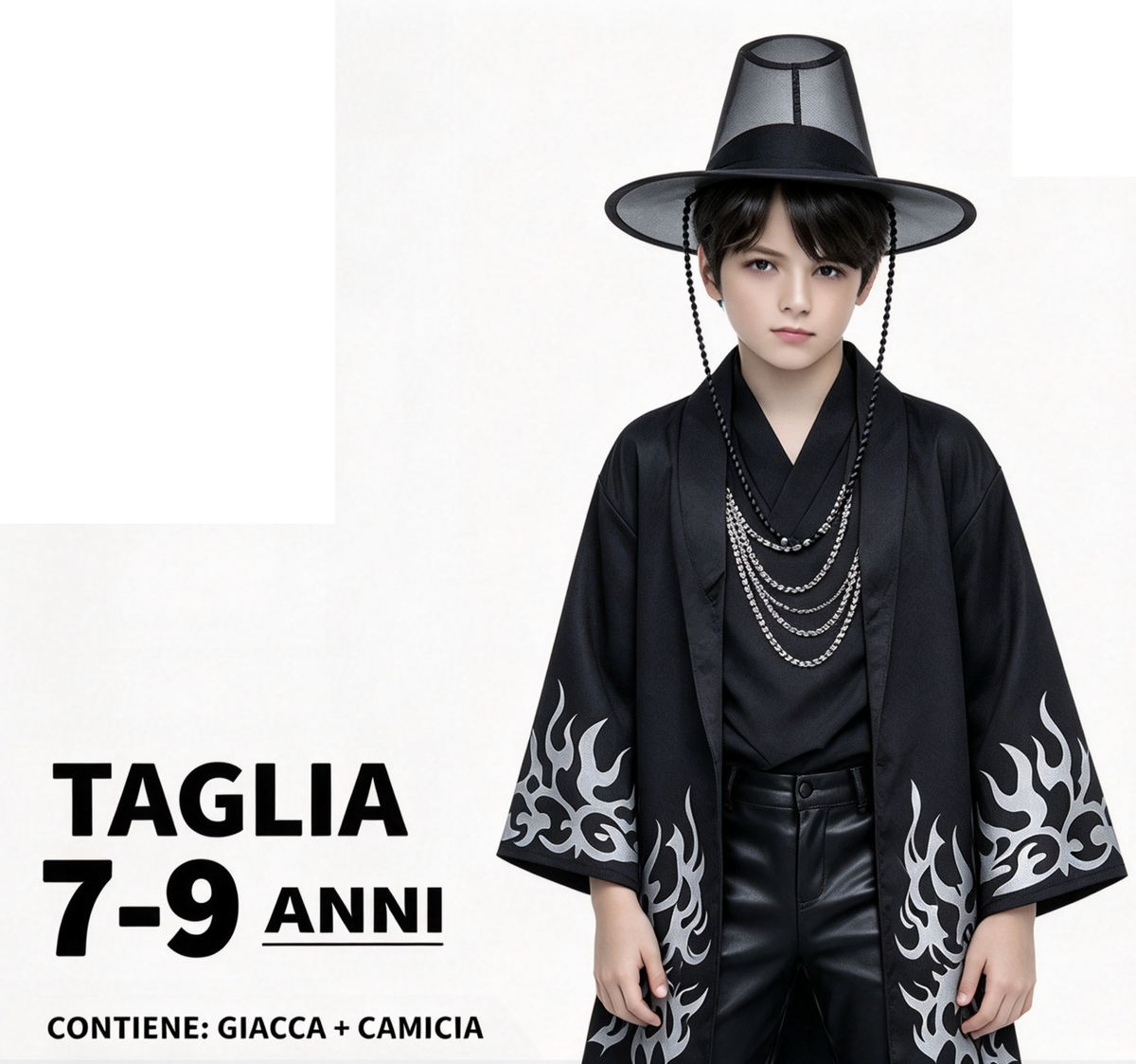 Costume K-Pop Omen5 Bambino 7-9 anni | Giacca + Camicia Stile Idol Nero