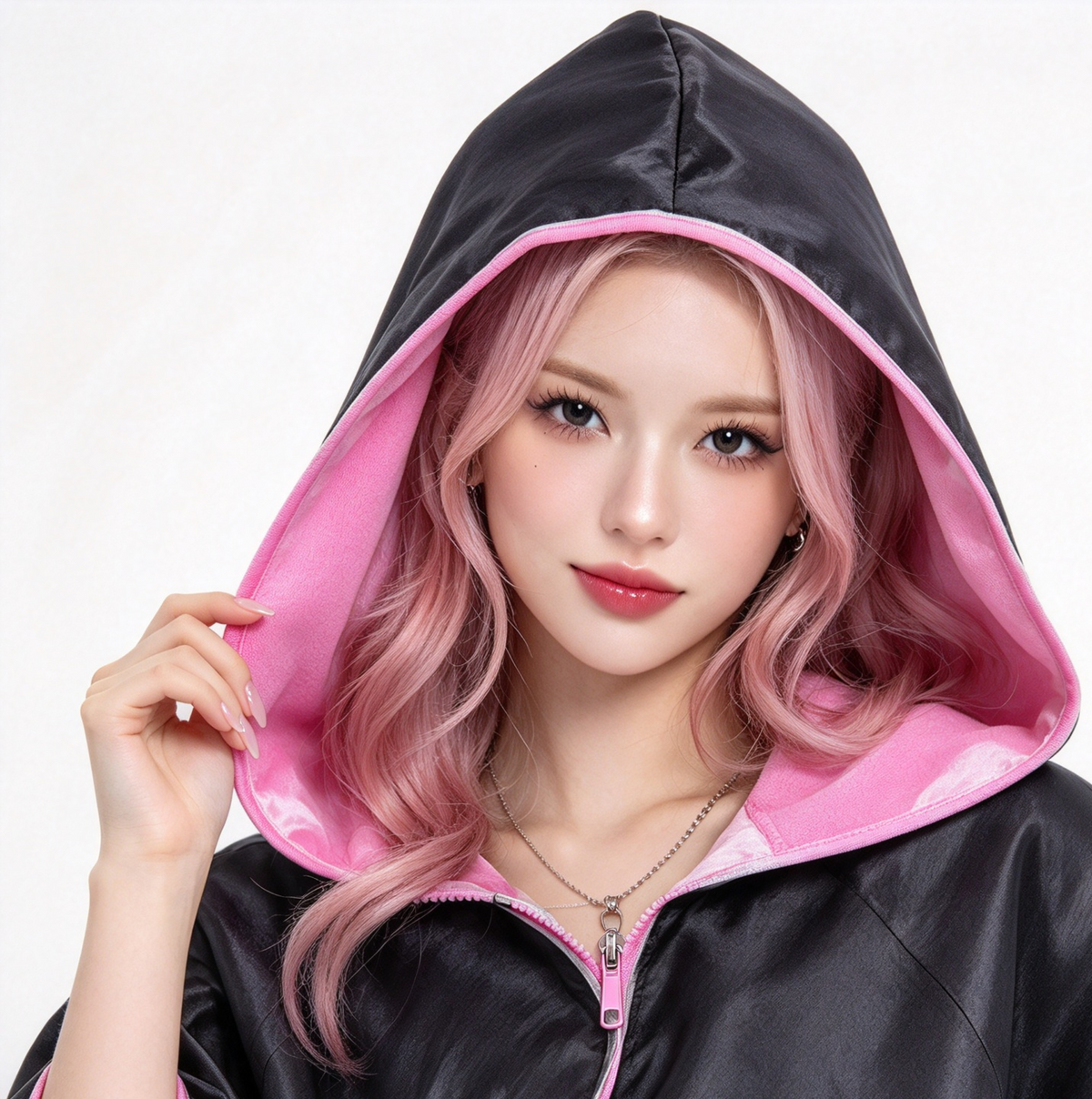 Capa Yo! K-Pop Pink 90 cm | Mantella Nera Rosa per Feste e Cosplay