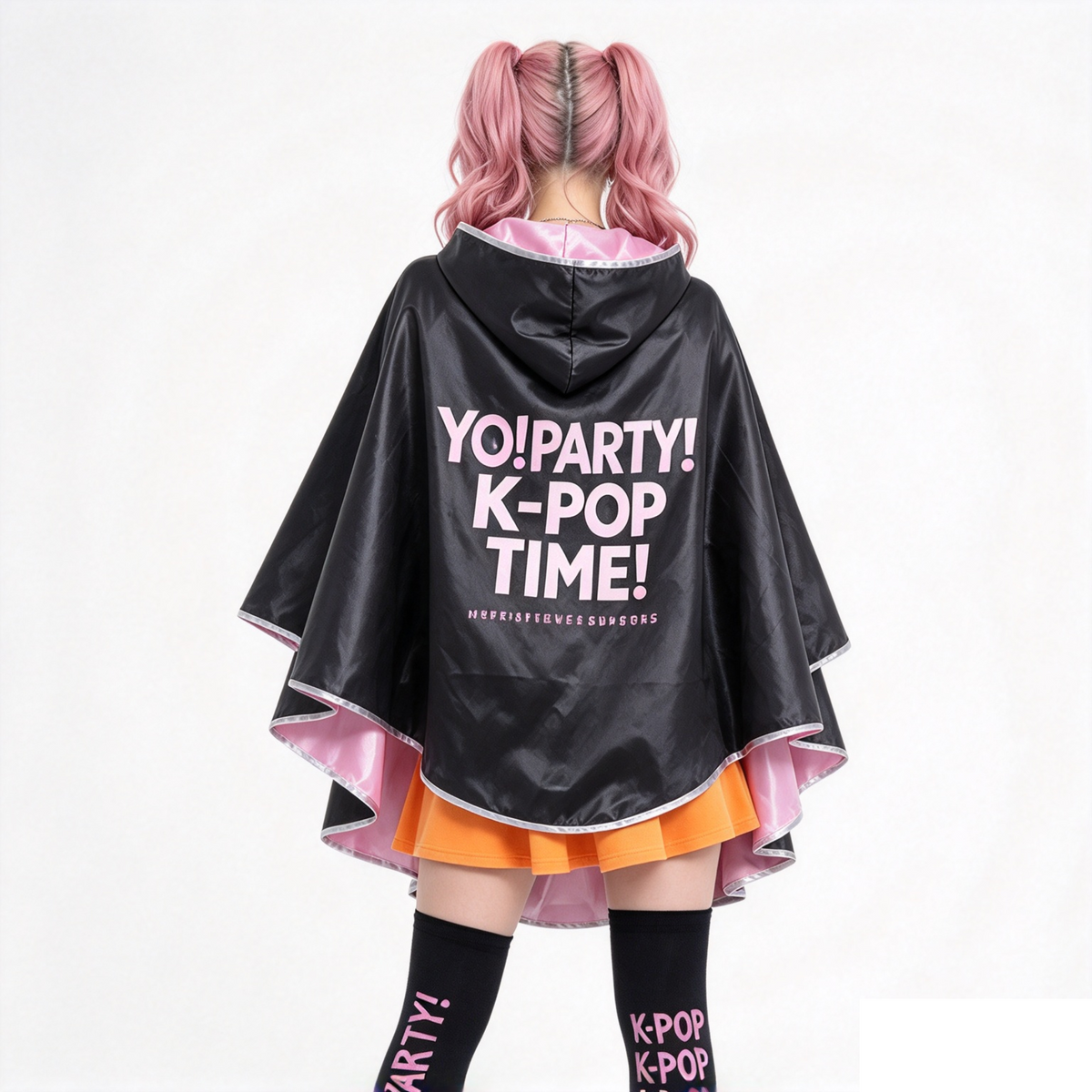 Capa Yo! K-Pop Pink 90 cm | Mantella Nera Rosa per Feste e Cosplay