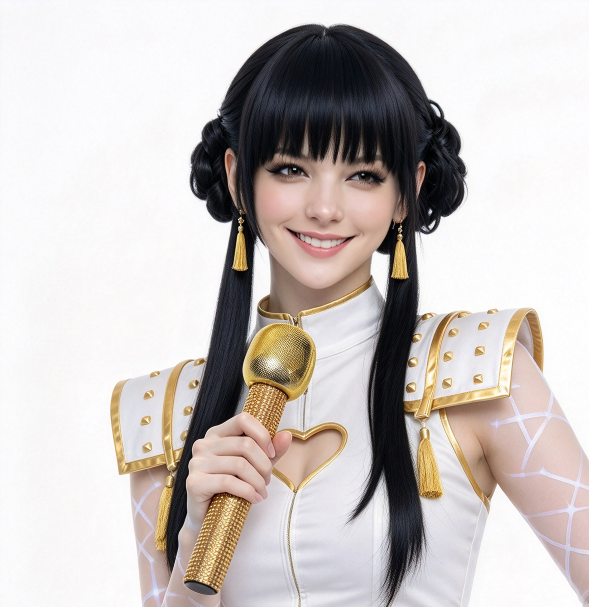 Peluca K-Pop Pro Nera Parrucca Donna con Chignon e Fronte per Cosplay Halloween