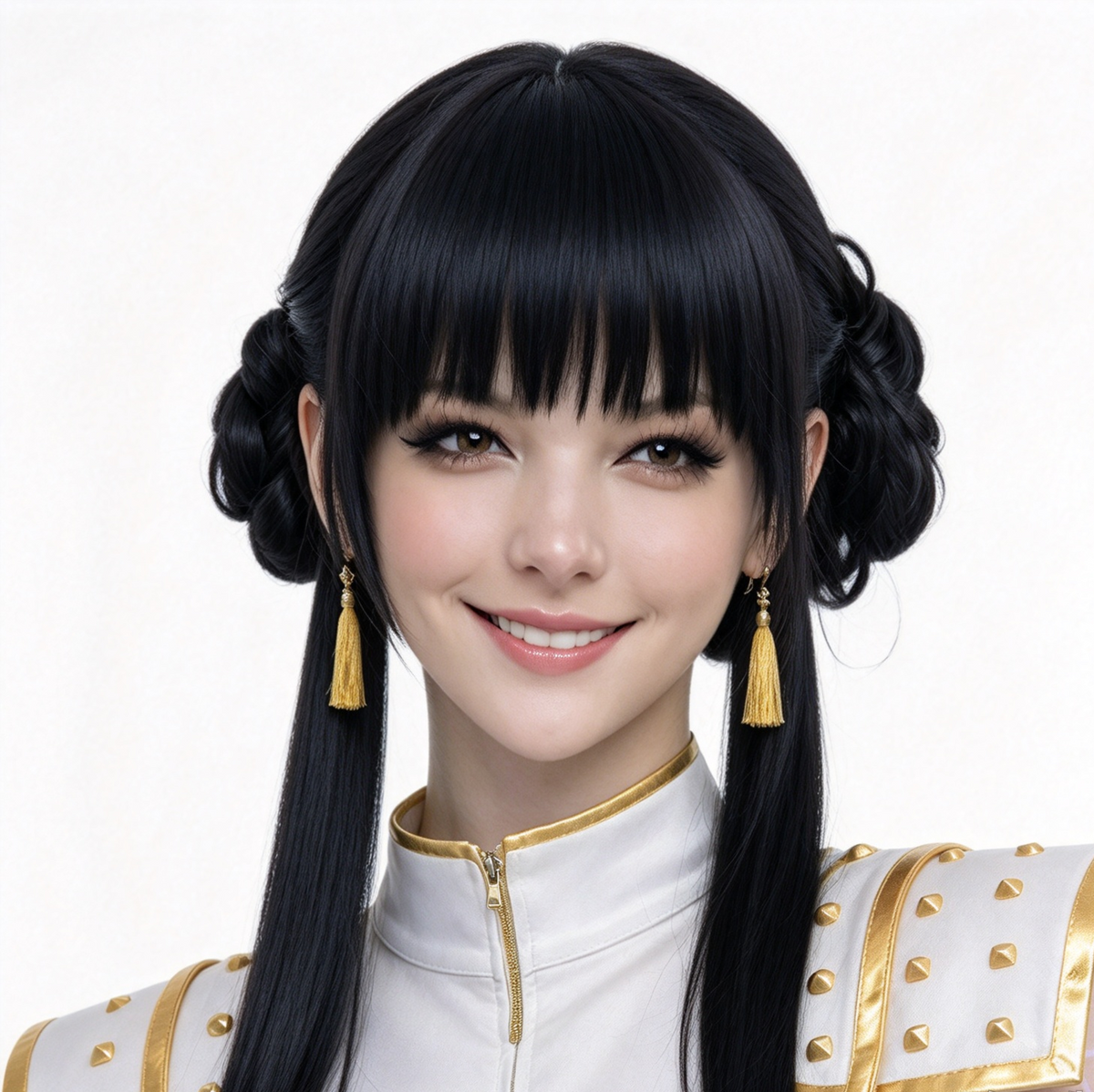 Peluca K-Pop Pro Nera Parrucca Donna con Chignon e Fronte per Cosplay Halloween