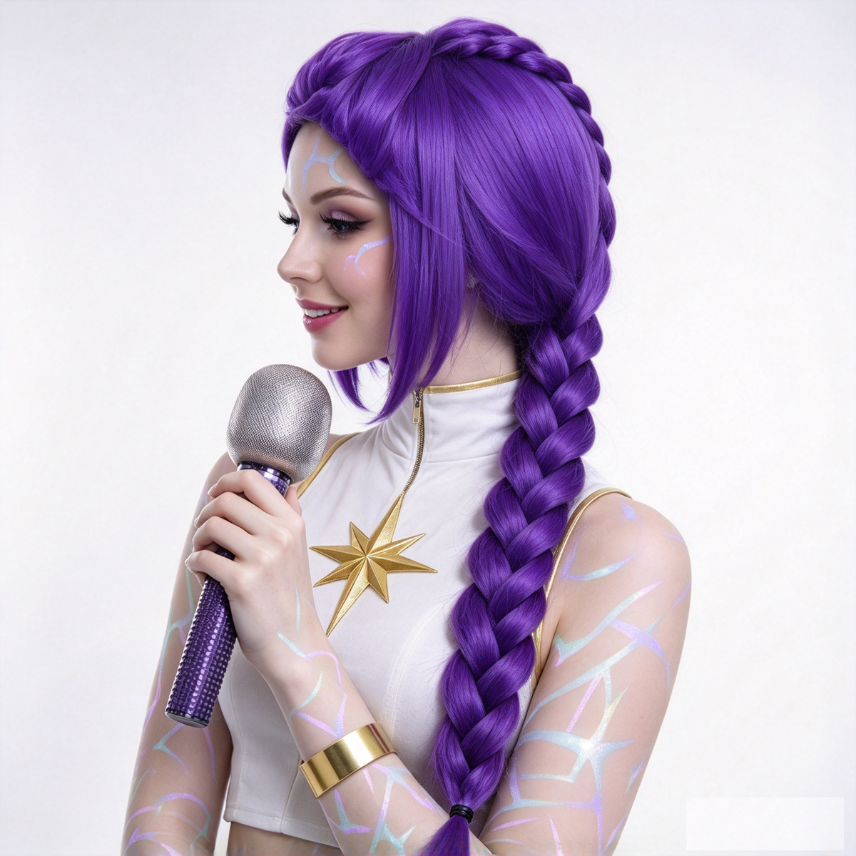 Parrucca K-Pop Pro Viola con Treccia Lunga | Peluca Cosplay Halloween Donna