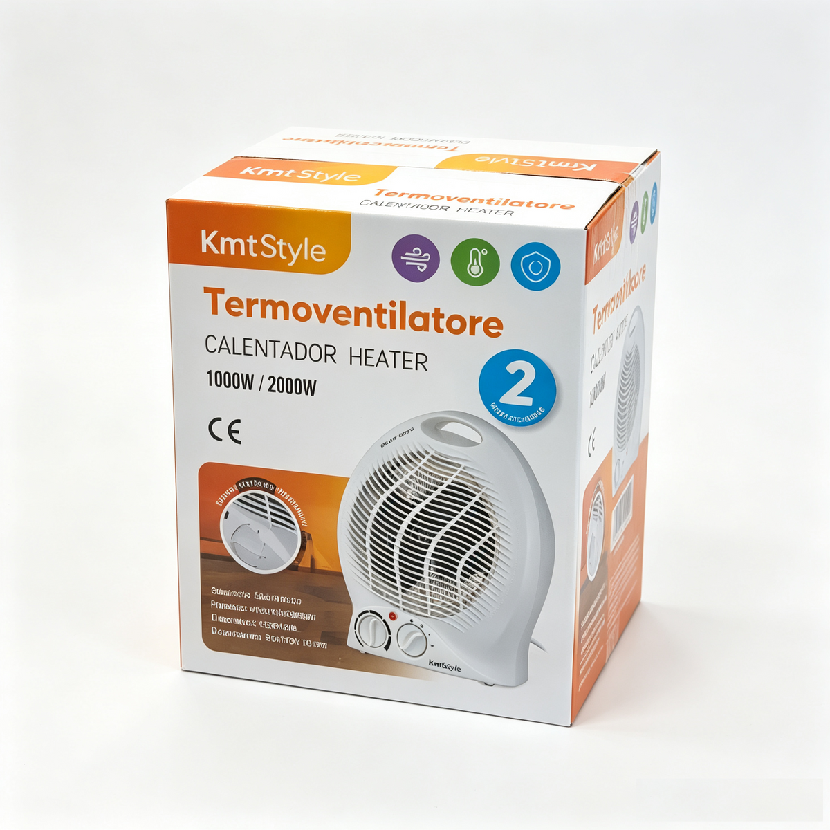 Termoventilatore Elettrico Portatile KmtStyle, 1000W / 2000W, Regolazione Temperatura, per Casa e Ufficio