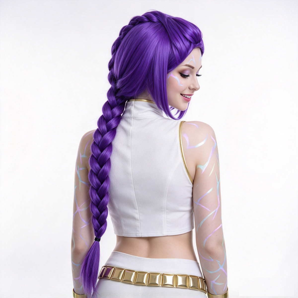 Parrucca K-Pop Pro Viola con Treccia Lunga | Peluca Cosplay Halloween Donna