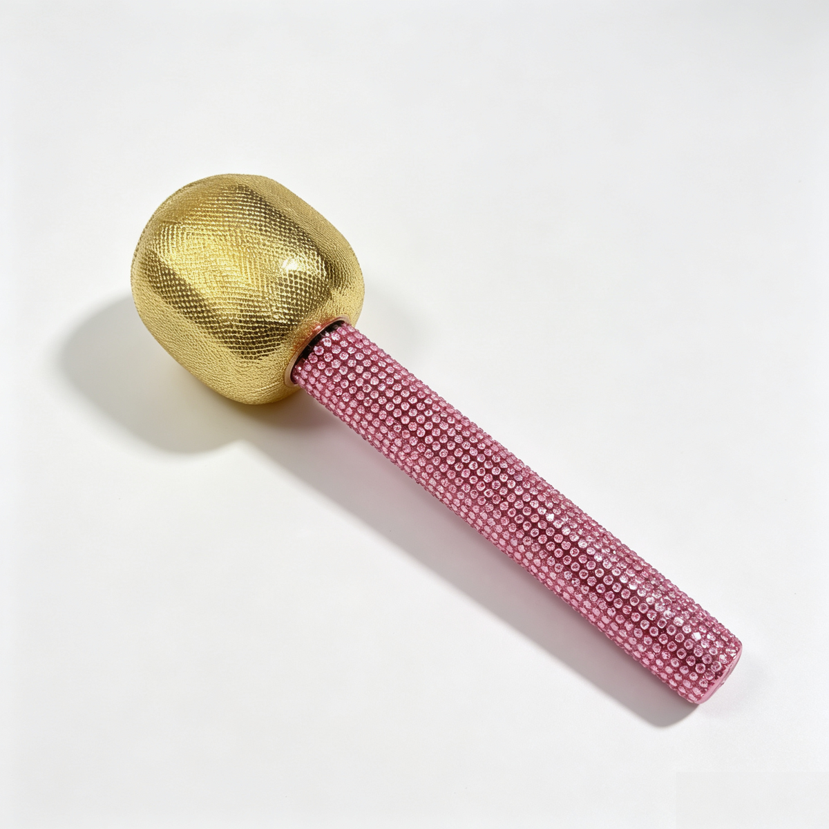 Microfono Finto K‑Pop Lovely Oro e Rosa Strass | Accessorio Cosplay Feste