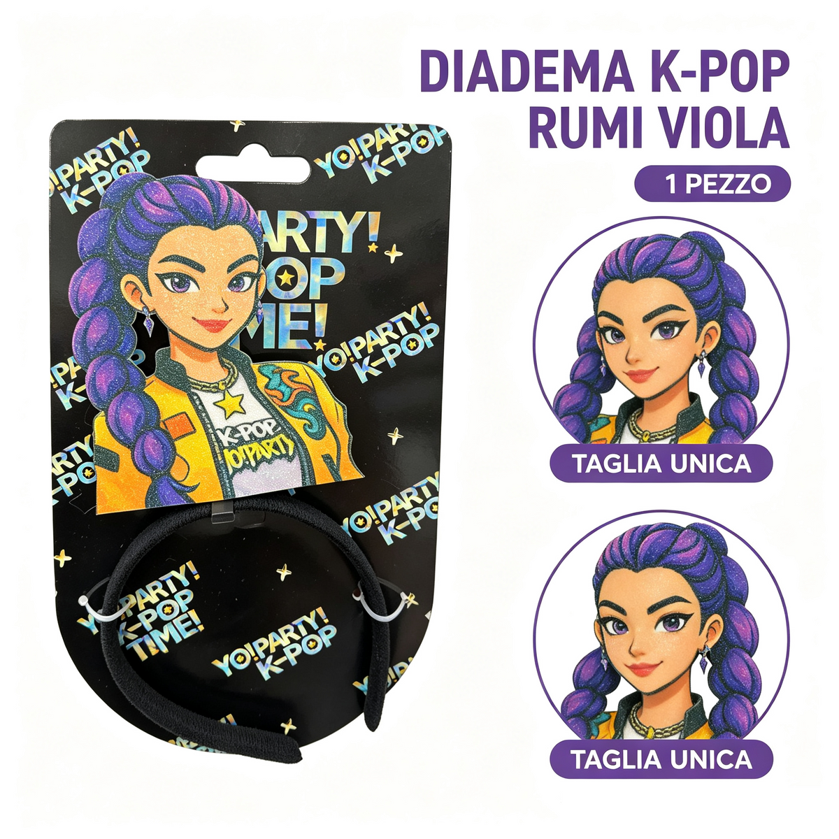 Diadema K‑Pop Rumi Viola Treccia | Fascia per Capelli Accessorio Cosplay Carnevale