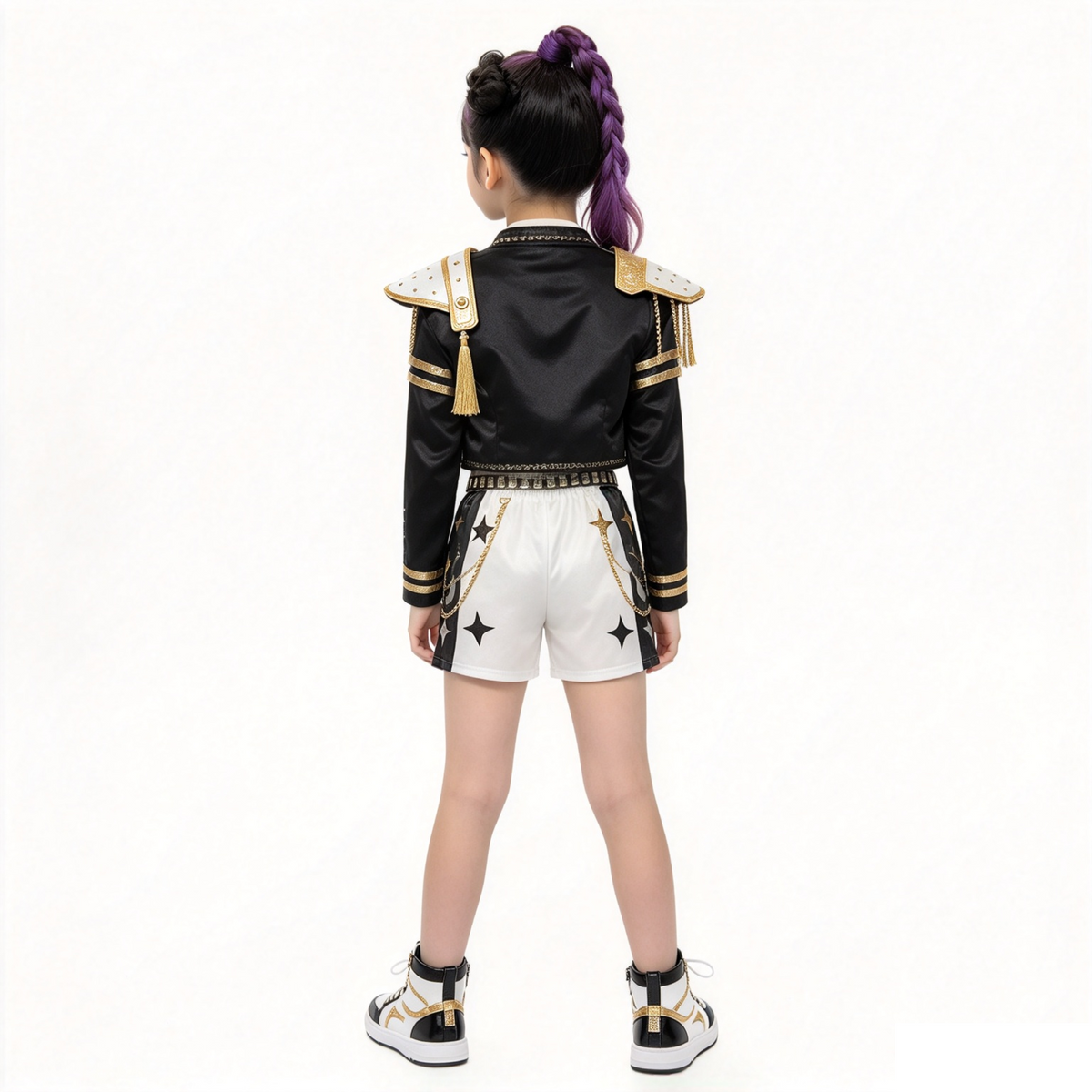Costume K-Pop Dance Huntrix Bambina 7-9 anni | Outfit Idol Nero Bianco Oro